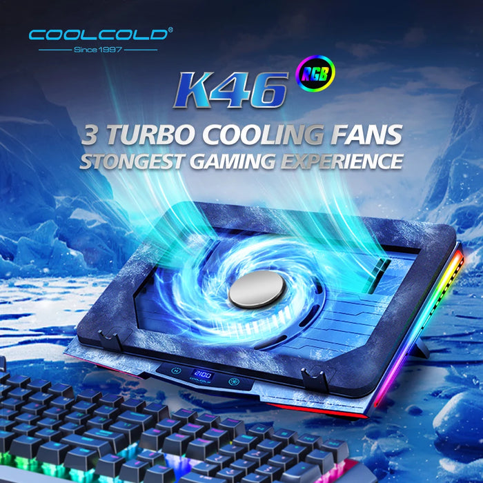 Air Compression RGB Laptop Cooling Pad - Triple-Fan USB Cooler for 12-17-inch Laptops