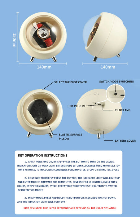 Single Watch Winder for Automatic Watches — USB or Battery, Mabuchi Mute Motor