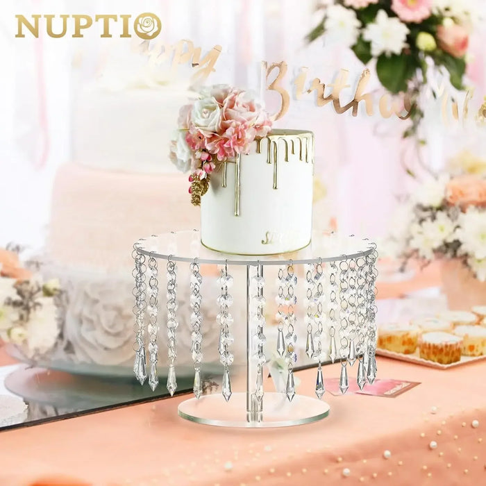 Acrylic Circular Cake & Cupcake Display Stand with Crystal Chandelier for Weddings & Parties