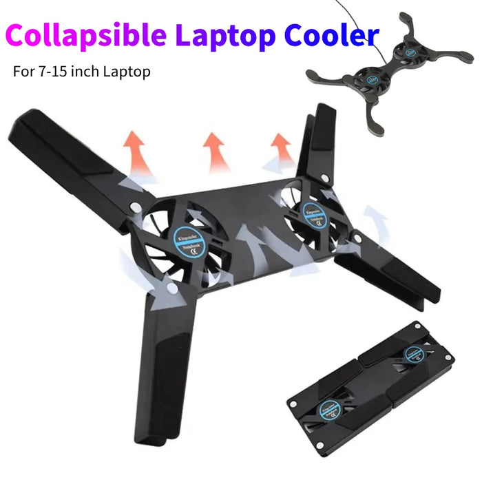 Foldable Laptop Cooler with Dual 60mm Fans — USB-Powered Stand for 7–15-inch Notebooks