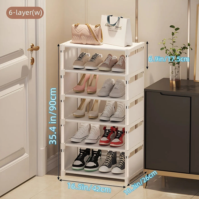 6/8-Tier Shoe Organiser — Metal Frame with Fabric Shelves, Space-Saving Rack