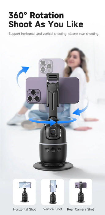 P03 360° Auto Face-Tracking AI Phone Gimbal — Desktop Tripod Holder for Vlog & Live