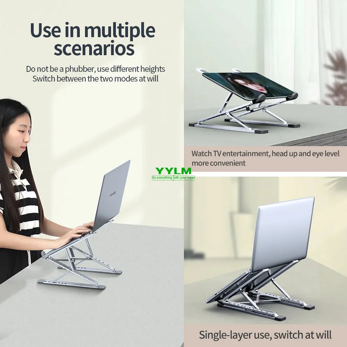 Adjustable Aluminium Laptop Stand — Foldable, Stable Cooling Holder for MacBook & Notebooks