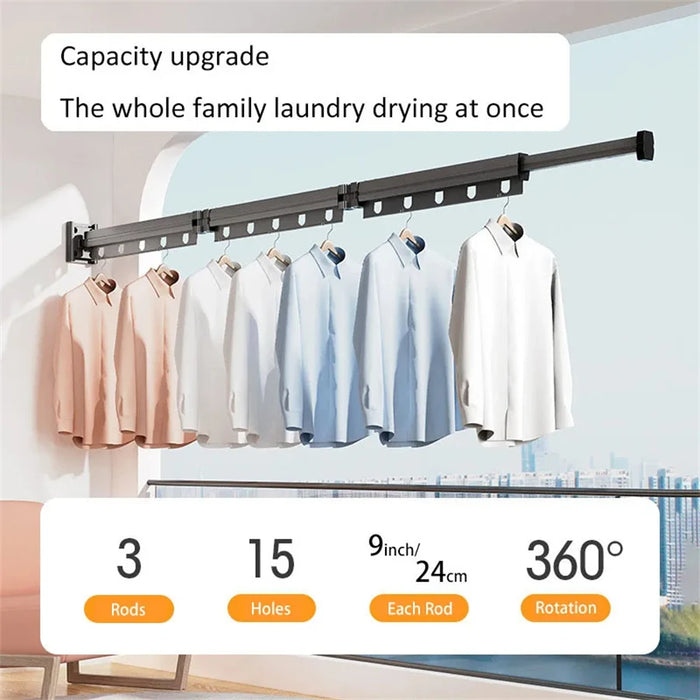 Foldaway Wall-mounted Clothes Dryer — White Aluminium Alloy, Retractable