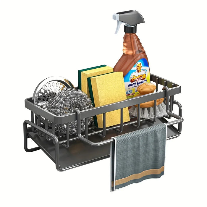 Kitchen Sink Sponge Holder – Auto-Draining Plastic Sink Caddy with Removable Brush Holder