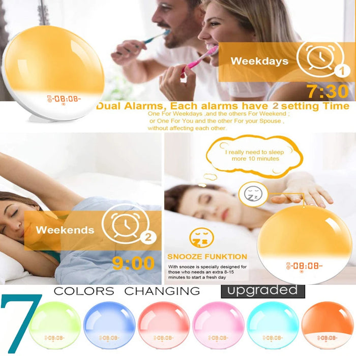 Wake-Up Light Alarm Clock with Sunrise/Sunset Simulation, Dual Alarms, FM Radio & Natural Sounds