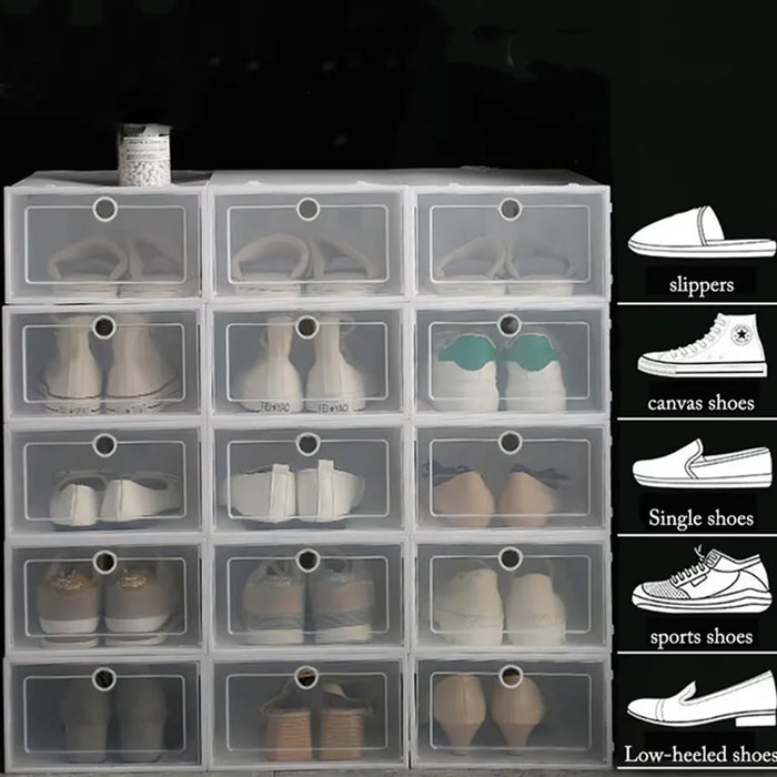 Transparent 6-Pack Shoe Storage Boxes — Thickened, Foldable, Dustproof & Stackable