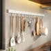 No-Punch Wall-Mounted Kitchen Rack with Movable Hook Spoon Holder — White Aluminium