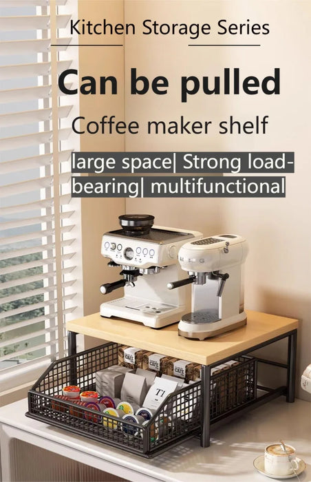 Multi-Purpose Coffee Station Organiser with Drawer & Shelves for Capsules, Cups and Snacks