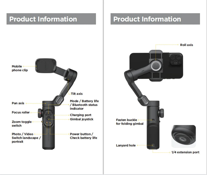 3-Axis Handheld Gimbal Stabiliser SmartXE — AI Face Tracking for iPhone & Android
