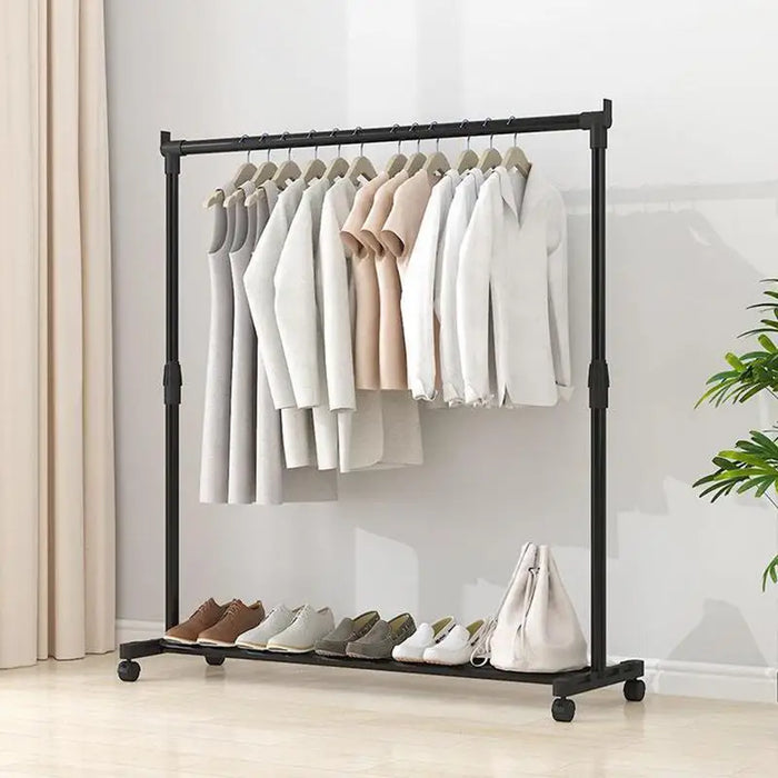 Telescopic Heavy-Duty Metal Clothes Rack on Wheels — Adjustable Garment & Drying Rack