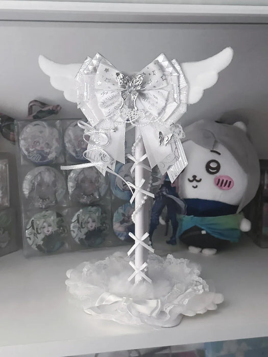 Pink Lace Angel Wings Headphone Stand — Kawaii Gaming Headset Holder