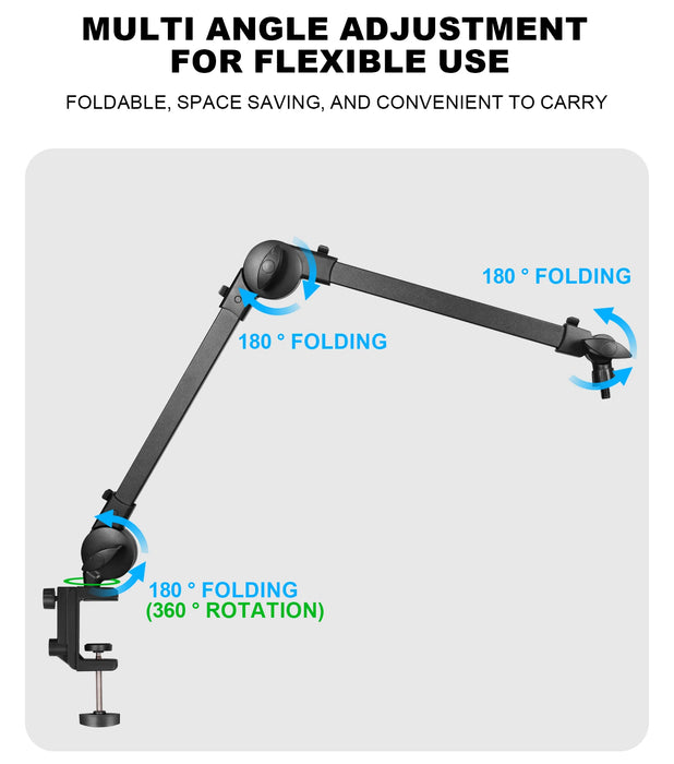 360° Microphone Boom Arm — Adjustable Desktop Mic Stand (Black)