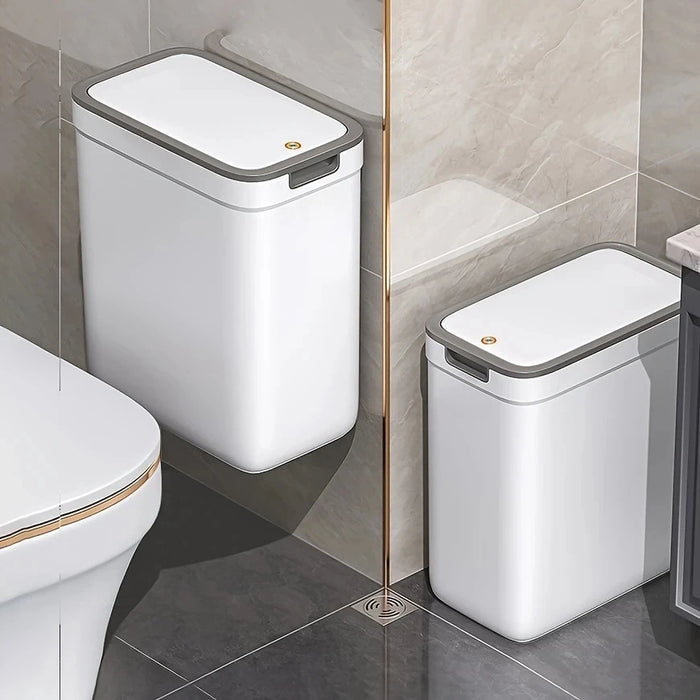 Touchless Wall-Mounted Bathroom Bin — Odour-Sealing Rectangular Plastic, 9L (White)