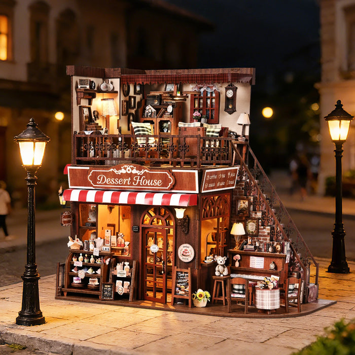 Cute Cake Shop 3D Wooden Book Nook Kit — DIY Miniature Bookshelf Dollhouse Bookend
