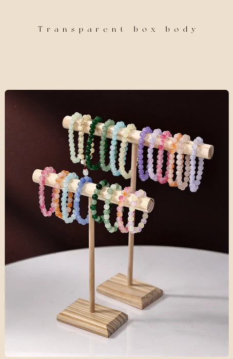 Solid Wood Jewellery Display Stand with Wooden Base – Bracelet, Necklace & Hairband Rack