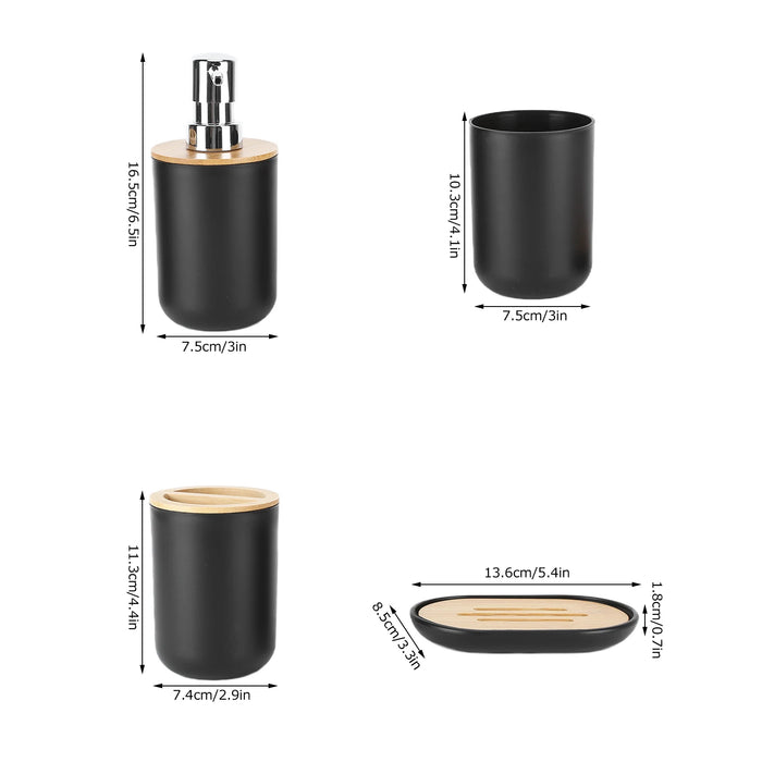 4-piece Bamboo-Accent Bathroom Set — Dispenser, Toothbrush Holder, Tumbler & Soap Dish