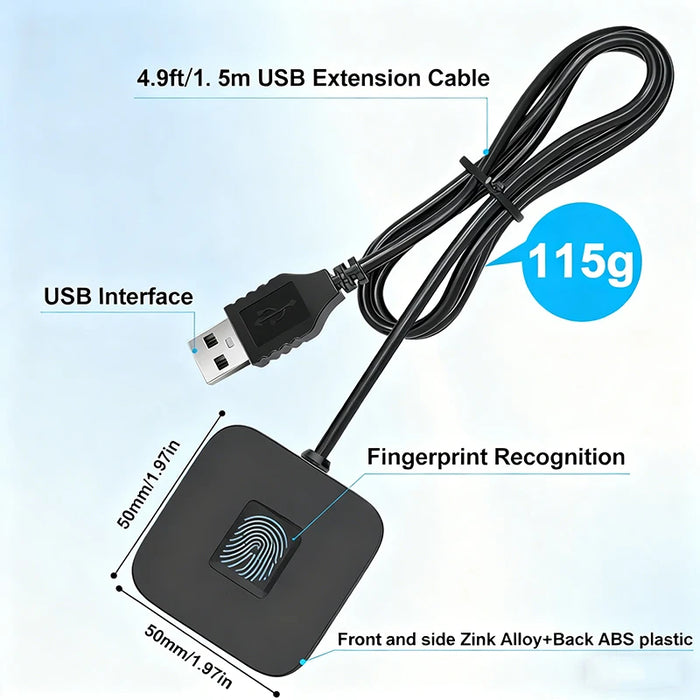 USB Fingerprint Reader for Windows Hello with 1.5m Cable — Windows 11/10