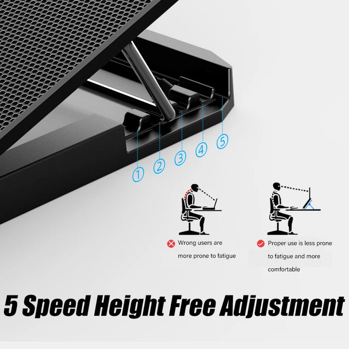 A9 RGB 6-Fan Laptop Cooler - Fits 13-18 inch Laptops, Metal Mesh Stand, 2 USB