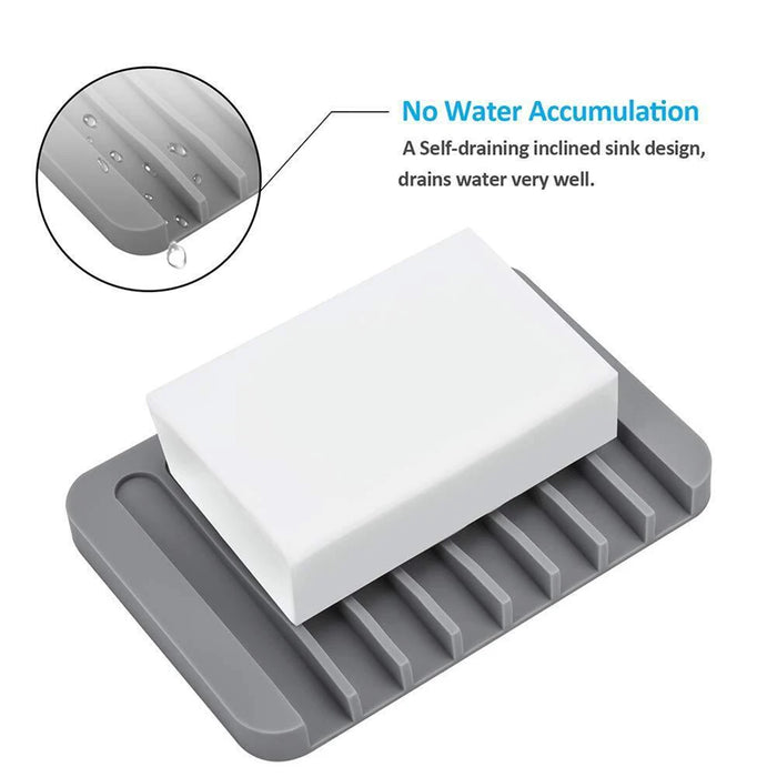 Silicone Self-Draining Soap Dish — Anti-Slip Soap Holder (11.5×8×1cm)