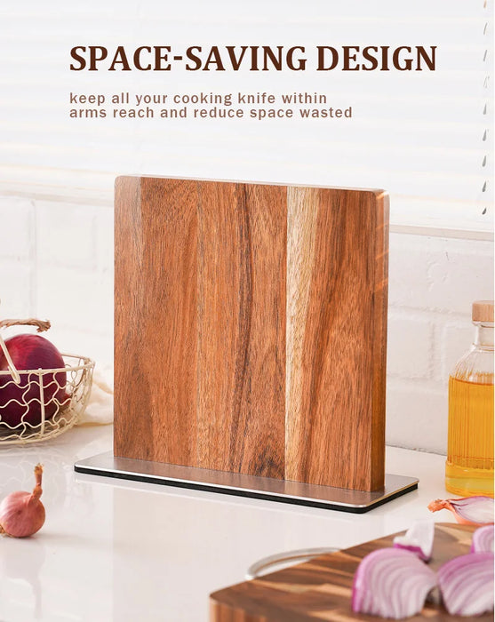 Acacia Wood Magnetic Knife Block – Modern Kitchen Holder with Strong Magnets