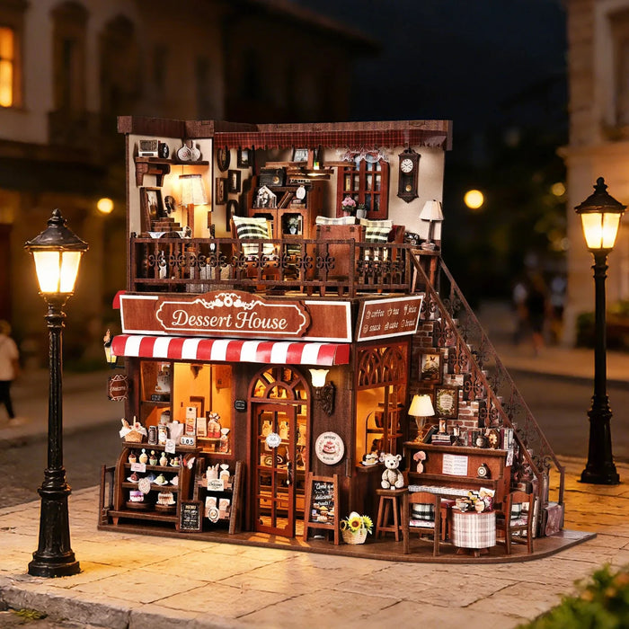 Cute Cake Shop 3D Wooden Book Nook Kit — DIY Miniature Bookshelf Dollhouse Bookend