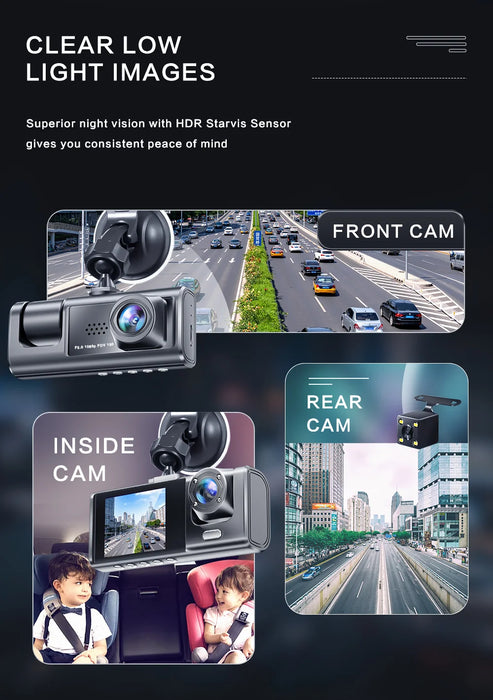 1080P Dual Camera Dash Cam — Front & Interior (2‑ or 3‑camera options)