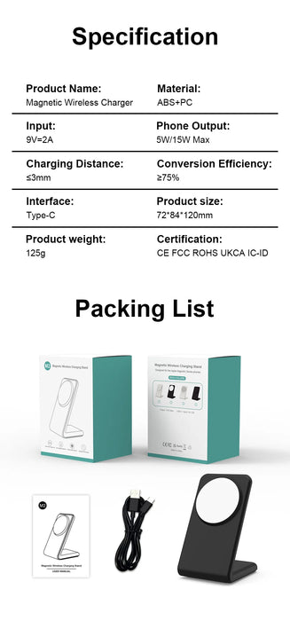 MagSafe Magnetic Wireless Charger Dock Stand — 15W Fast Charge for iPhone 12–16 (Mini/Pro/Max/Plus)