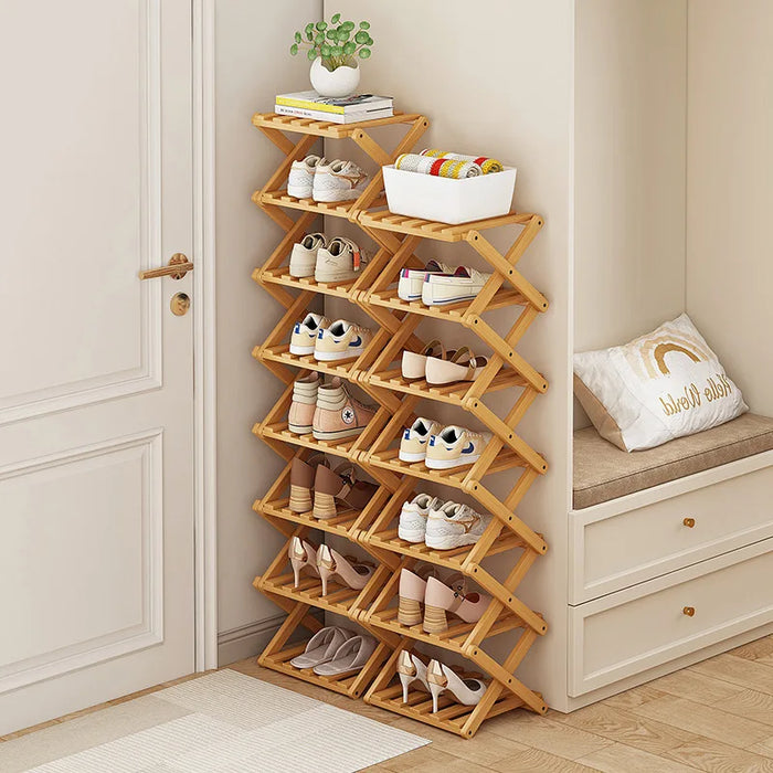 Bamboo Installation-Free Shoe Rack — 2 to 6 Tier Foldable Storage Shelf