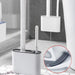Wall-hanging Toilet Brush & Holder — Long Handle, Silicone Bristles (Grey or Blue)