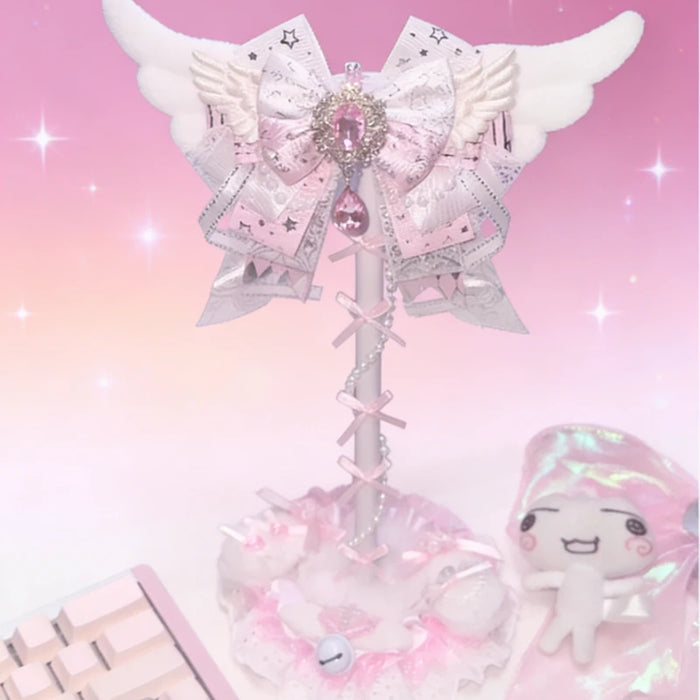 Pink Lace Angel Wings Headphone Stand — Kawaii Gaming Headset Holder