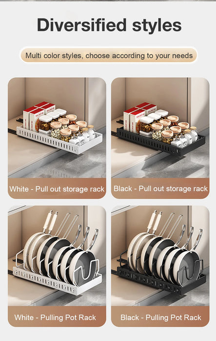 Under-Cabinet Pull-Out Pots & Pans Organiser — Sliding Tray with 8 Adjustable Dividers
