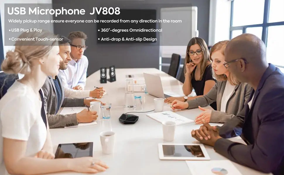 USB Conference Speakerphone — 360° Omnidirectional Condenser Mic with Mute & Volume