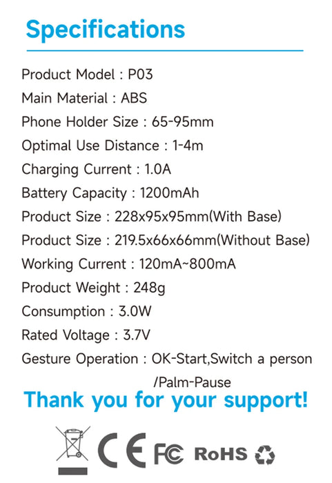 P03 AI 360° Face‑Tracking Selfie Gimbal with Light — Universal Smartphone Stabiliser