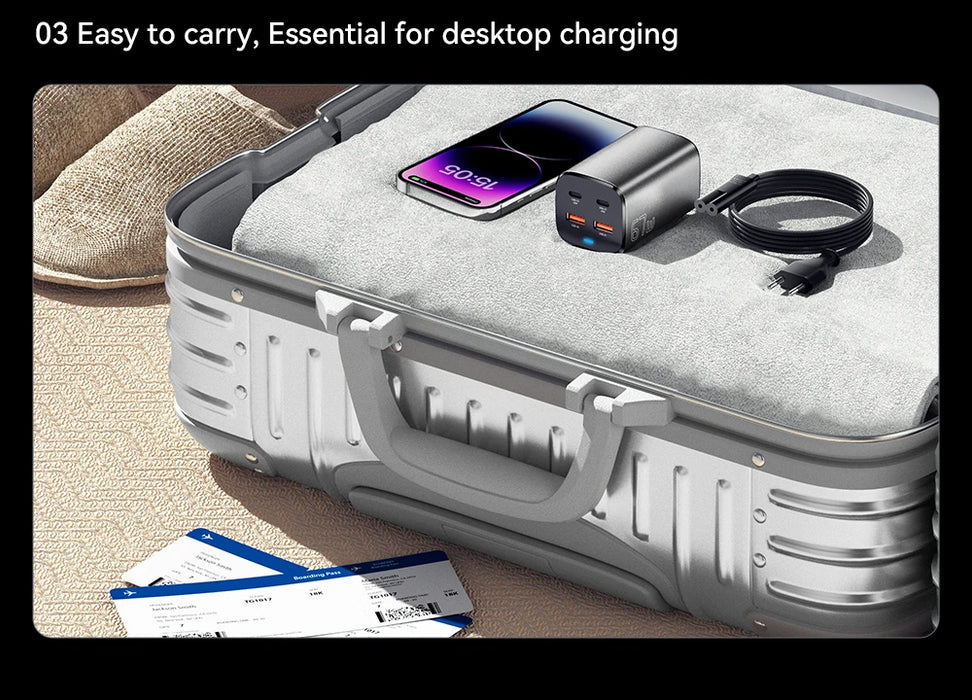 67W GaN USB‑C Desktop Charger — PD/QC Fast Charging, 2C+2A Ports for MacBook, Samsung, iPhone 15