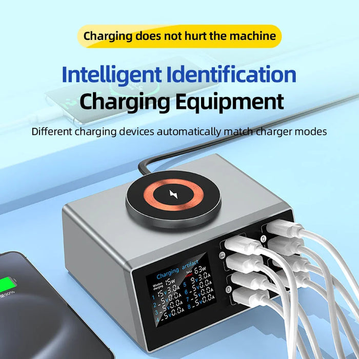 140W 8‑Port GaN Fast Charger Station with Qi2 Wireless Pad — Travel & Home