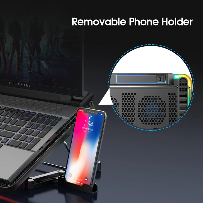 15.6–17.3 inch Laptop Cooling Pad — 6 Quiet Fans, 7-Position Adjustable Stand & Phone Holder