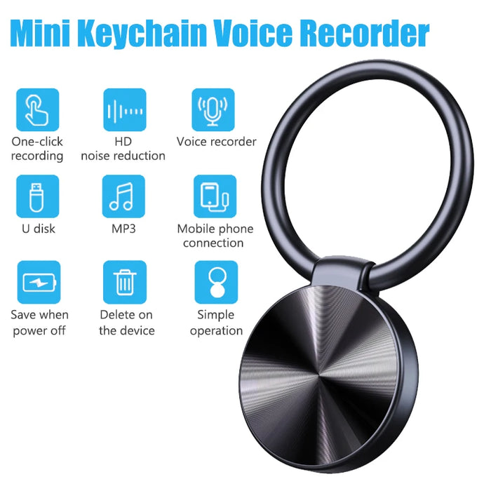 32GB Keychain Voice Recorder — Mini Digital Dictaphone, MP3 Player with Noise Reduction