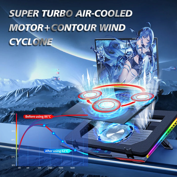 Air Compression RGB Laptop Cooling Pad - Triple-Fan USB Cooler for 12-17-inch Laptops