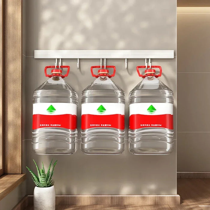 No-Punch Wall-Mounted Kitchen Rack with Movable Hook Spoon Holder — White Aluminium