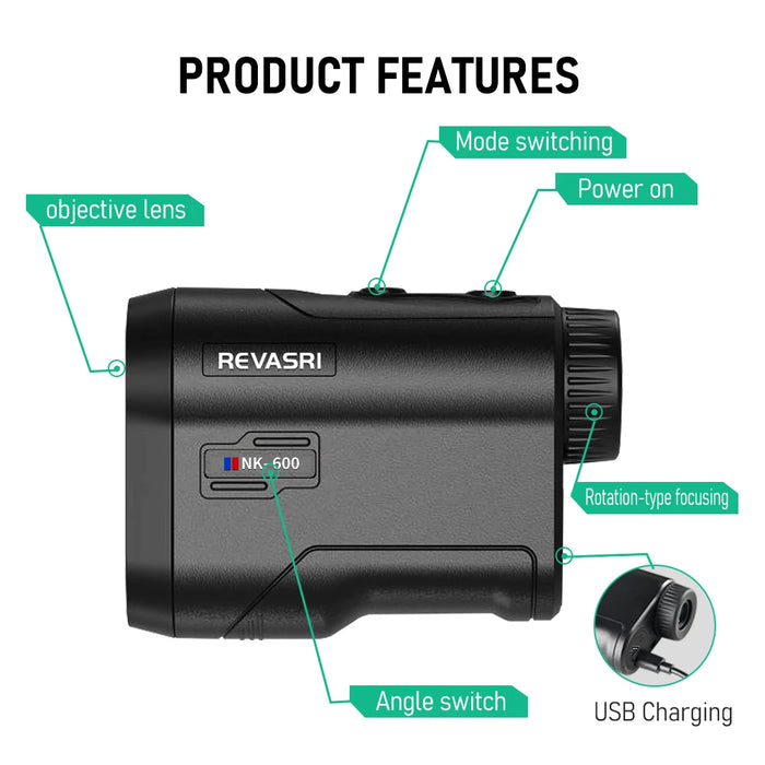 Golf Laser Rangefinder with Slope & Flag Lock — 6x Magnification, Type‑C Recharge (600/1000m)