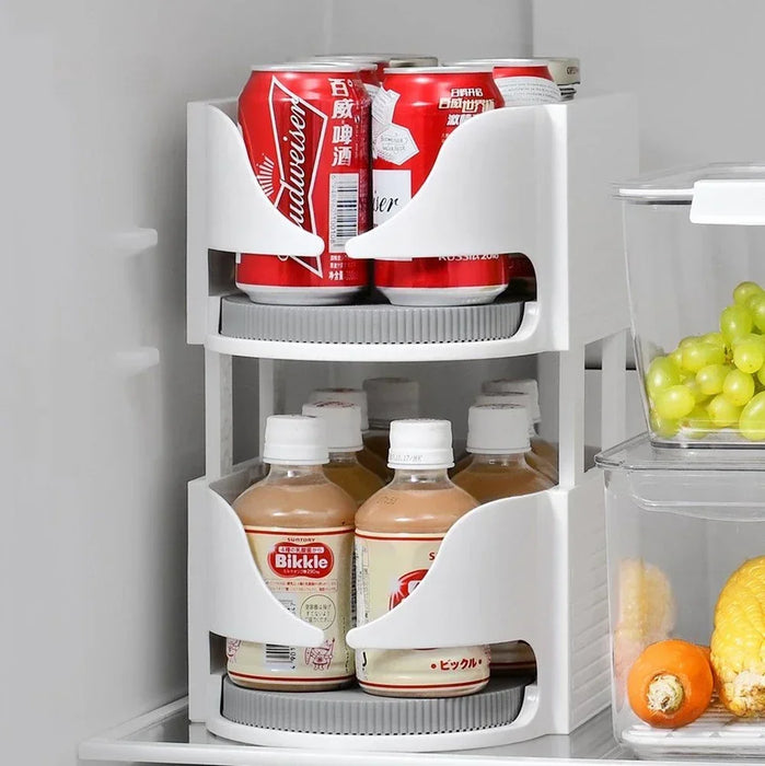 Rotating Fridge Organiser Bin – Soda Can & Bottle Holder, 360° Access