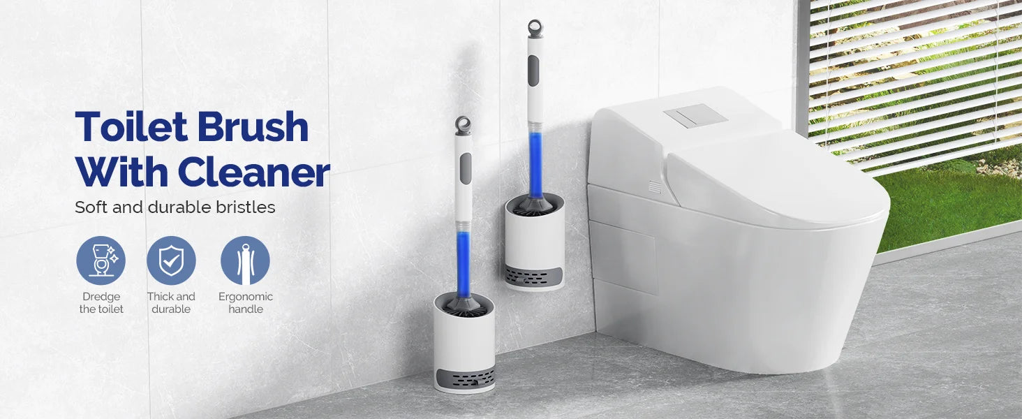 Wall‑Mounted Refillable Spray Toilet Brush — 40cm Handle, TPR Silicone, White