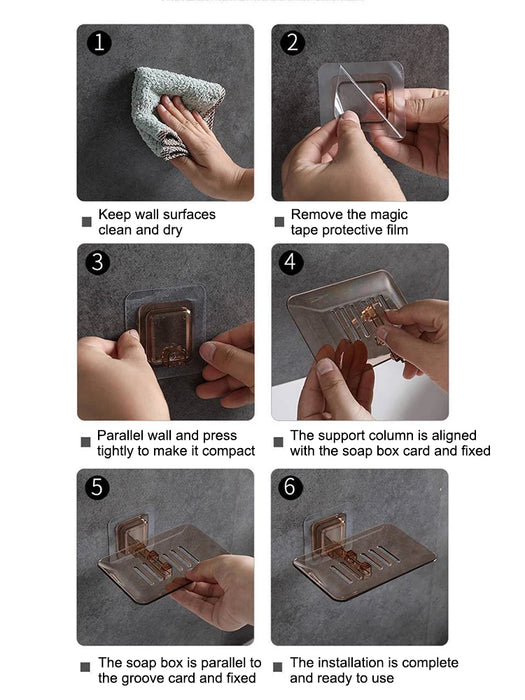 Self‑Adhesive Wall‑Mounted Soap Holder with Drain — Transparent & Colour Options