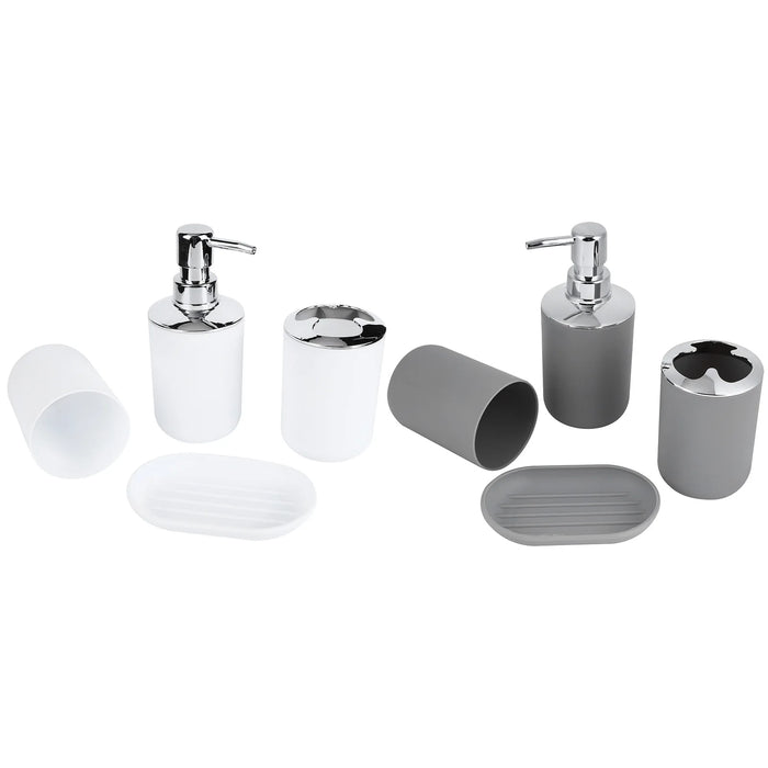 4‑Piece Plastic Bathroom Accessory Set — Soap Dispenser, Storage & Rinse Cups, Soap Dish