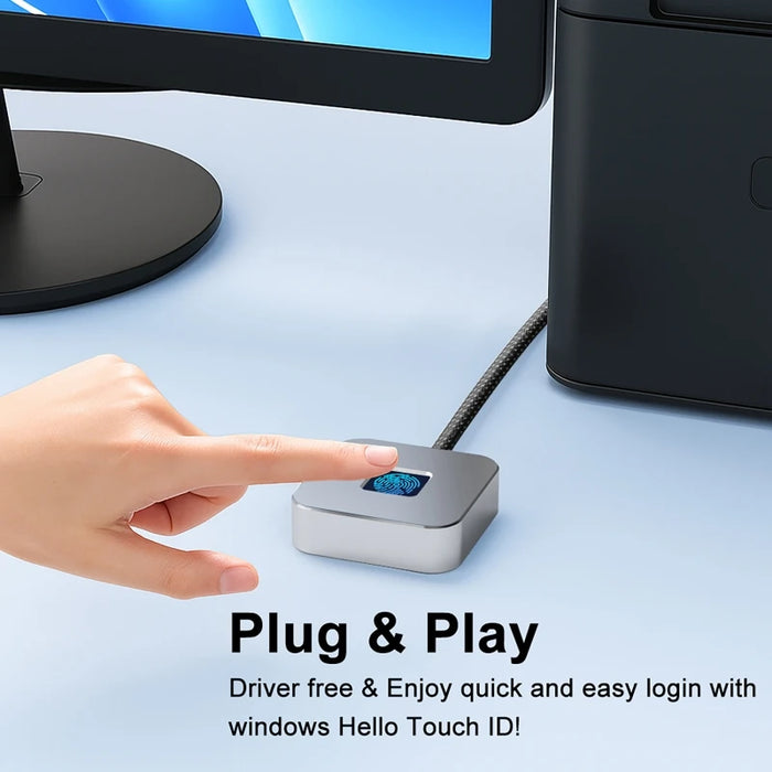 USB Fingerprint Reader for Windows Hello with 1.5m Cable — Windows 11/10