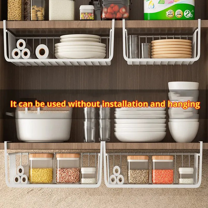 Large Capacity Hanging Under-Cabinet Metal Storage Basket – Single Tier, White or Black