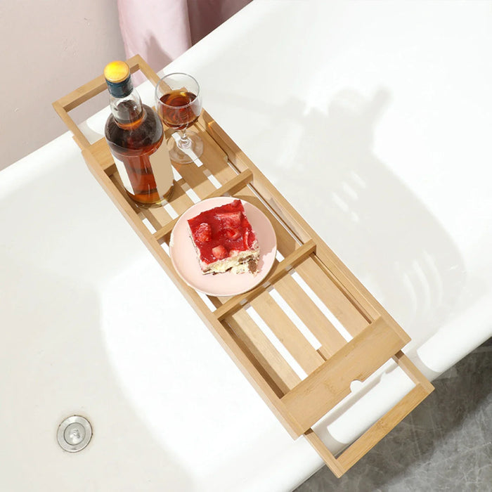 Expandable Luxury Wooden Bathtub Caddy Tray — 60–87cm Adjustable Soap & Tablet Holder
