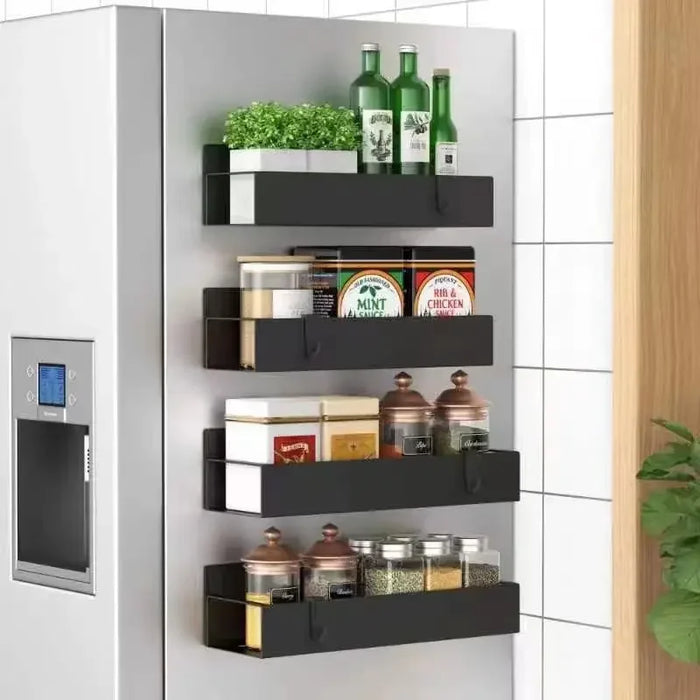 Magnetic Fridge Side Shelf Organiser for Spices — Black (2 pack)