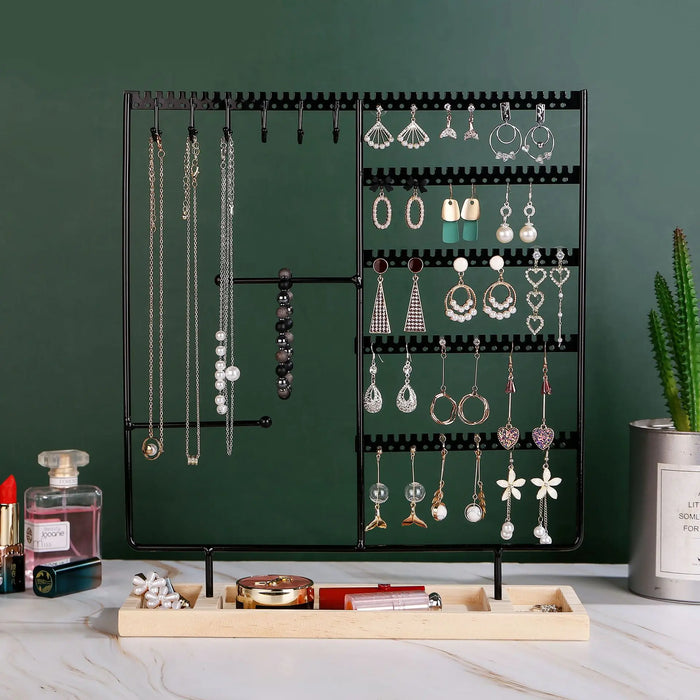 Multifunctional Metal Jewellery Display Rack with Detachable Wooden Base